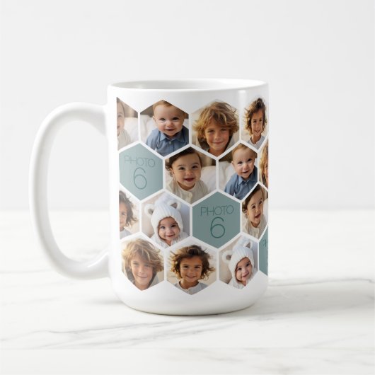 6フォトコラージュ – ファンキーハニカムパターン – 白 コーヒーマグカップ (左)