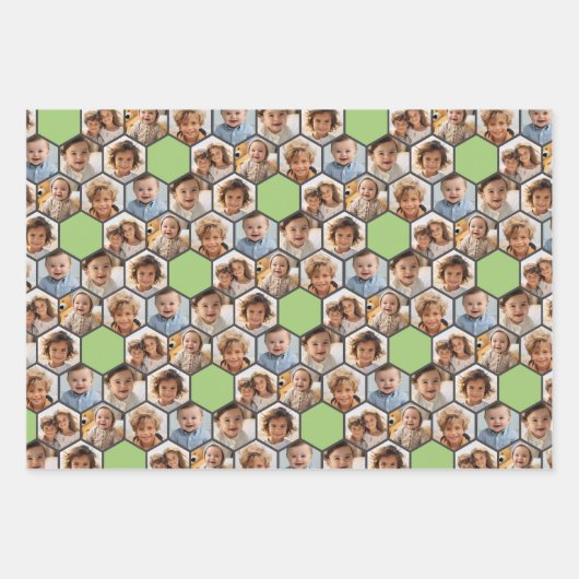 6フォトコラージュ – 六角ファンキーハニカム模様 ラッピングペーパーシート (正面)