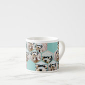 6フォトコラージュ – 六角ファンキー模様ティール(緑がかった色) エスプレッソカップ (正面右)