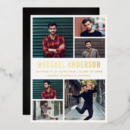 6フォトシャルボード卒業パーティー 箔招待状 (正面/裏面)