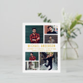 6フォトシャルボード卒業発表 箔招待状ポストカード (立ち正面)