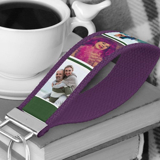 6フォトパーソナライズされたコラージオリーブグリーンストライプ リストバンドキーホルダー