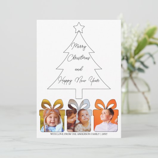 6フォトブラック&ホワイトユニーククモダンメリーリトマス シーズンカード (スタンド正面)