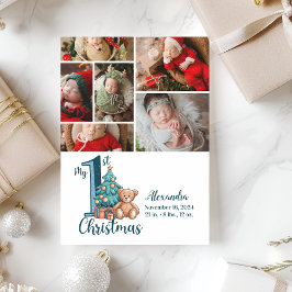 6フォトブルーテディベビー1stクリスマス シーズンカード