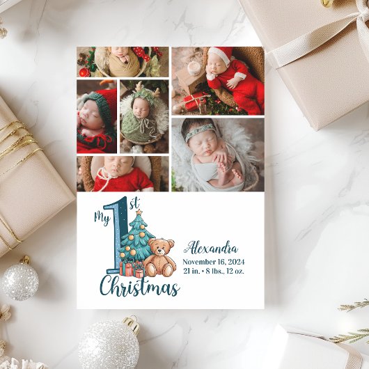 6フォトブルーテディベビー1stクリスマス シーズンカード