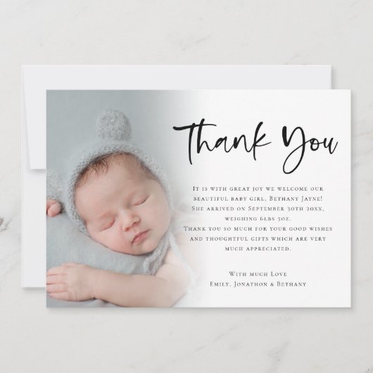 6フォトベビーガールまたはボーイスクリプトありがとう 案内状 (正面)