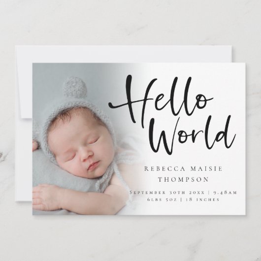 6フォトベビーガールボーイスクリプトハローワールド誕生 案内状 (正面)