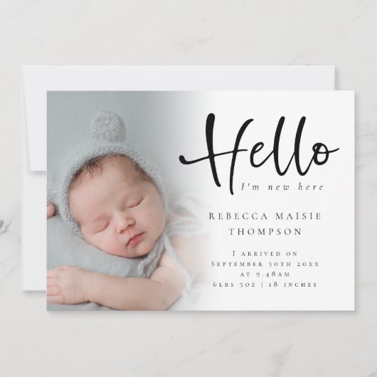 6フォトベビーガール男の子スクリプトこんにちは 案内状 (正面)