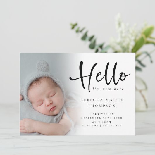 6フォトベビーガール男の子スクリプトこんにちは 案内状 (スタンド正面)