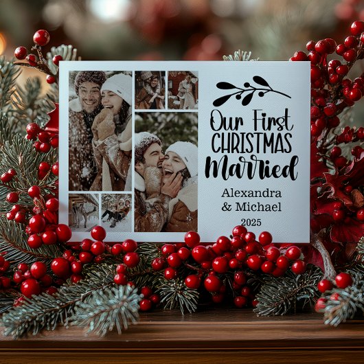 6フォトミニマリスト私たちの初めてのクリスマス 結婚した シーズンカード
