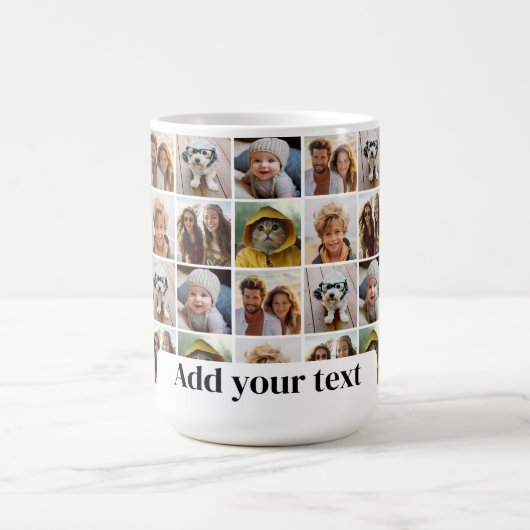 6フォトユニークコラージパターンと文字ブロック コーヒーマグカップ (中央)