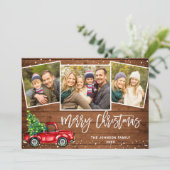 6フォトレトロクリスマスレッドトラックのグリーティ素朴ング シーズンカード (スタンド正面)