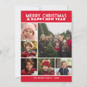 6フォトレトロストライプクリスマスレッド平和と愛 シーズンカード (正面)