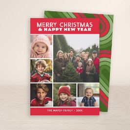 6フォトレトロストライプクリスマスレッド平和と愛 シーズンカード