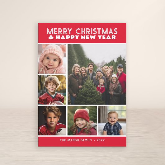 6フォトレトロストライプクリスマスレッド平和と愛 シーズンカード