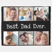6フォト最高のおもしろいパパEver Collage白黒 フリースブランケット (正面(横))