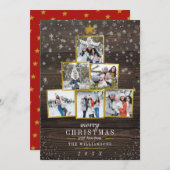 6フォト金ゴールドクリスマスツリー|木素朴目と雪 招待状 (正面/裏面)