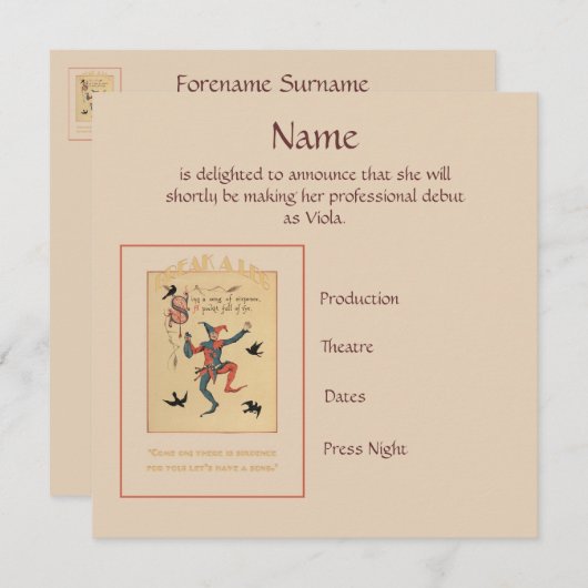 6ペンスの発表の歌を歌う 案内状 (正面/裏面)