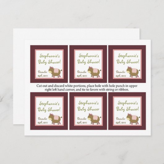 6メッセージカードアビーズファームピンクバガーリーンアニマル インビテーションポストカード (正面/裏面)