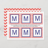 6メッセージカードコーラルネイビーブルーシェブロン名フォーカス ポストカード (正面/裏面)