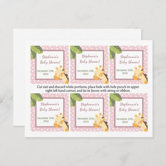 6メッセージカードサファリジャングルキレーフピンク インビテーションポストカード