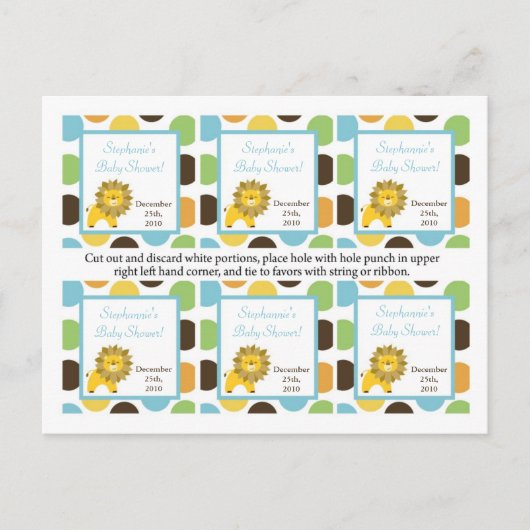 6メッセージカードジャングルキングライオンサファリ動物園 インビテーションポストカード (正面)