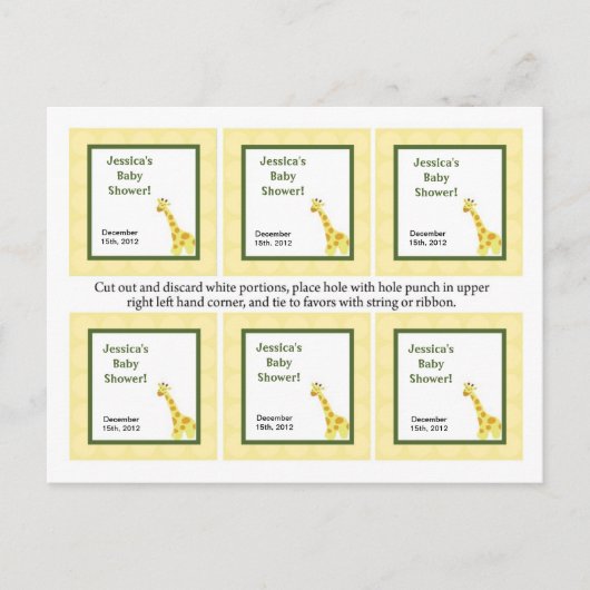 6メッセージカードジャングルベビーキリン インビテーションポストカード (正面)