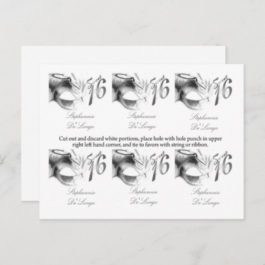 6メッセージカードスイート16シルバーホワイトパーティーマスク ポストカード (正面/裏面)