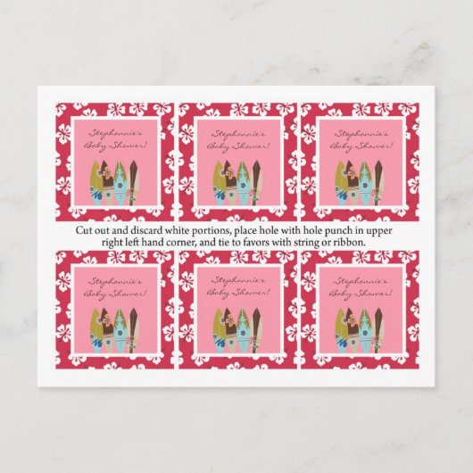 6メッセージカードピンクハワイアンルアウ（ハワイ式宴会）トロピカル インビテーションポストカード (正面)