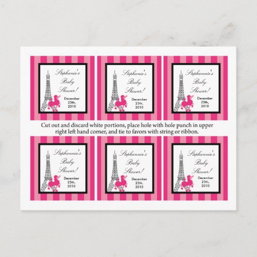 6メッセージカードピンクプードルパリエッフェルタワー インビテーションポストカード (正面)