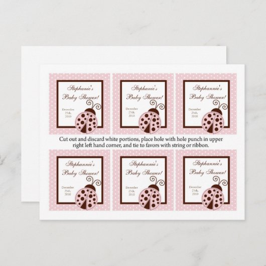 6メッセージカードピンクレディバグ インビテーションポストカード (正面/裏面)