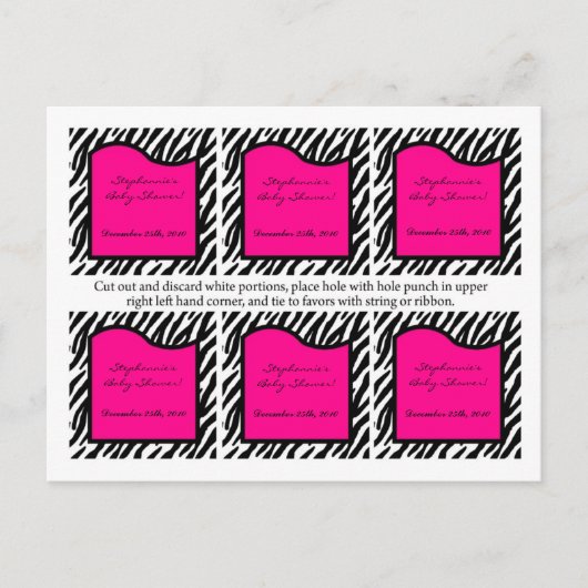 6メッセージカードホットピンクゼブラプリント インビテーションポストカード (正面)