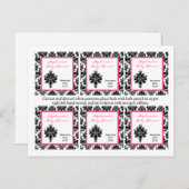 6メッセージカードホットピンクブラックダマスク インビテーションポストカード (正面/裏面)