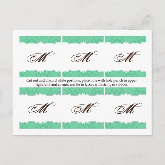 6メッセージカードミントホワイトダマスクレースプリントパターン ポストカード (正面)