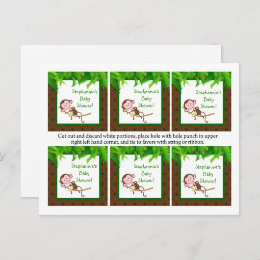 6メッセージカードモンキースイングジャングルサファリ動物園 インビテーションポストカード (正面/裏面)