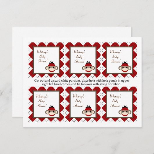 6メッセージカードレッドソックモンキーアーガイル インビテーションポストカード (正面/裏面)