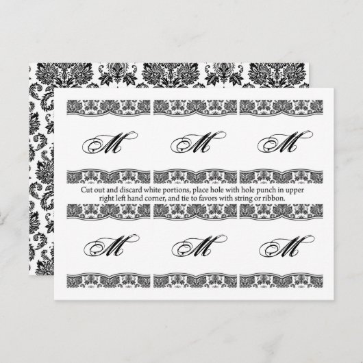 6メッセージカード白黒ダマスクレースプリントパターン ポストカード (正面/裏面)