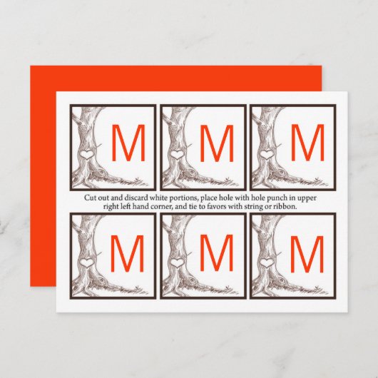 6メッセージカード秋ツリーイニシャルカービングズオータムバー ポストカード (正面/裏面)