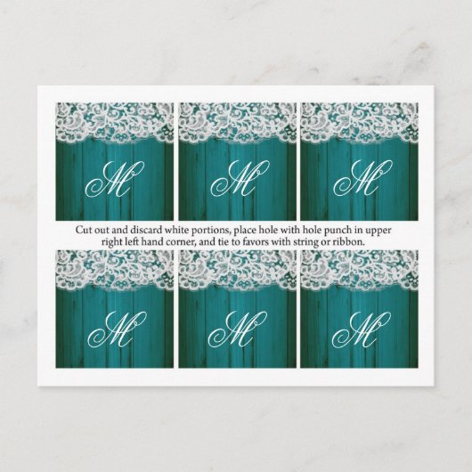 6メッセージカード結婚の散らばったティール(緑がかった色)ウッドレース ポストカード (正面)