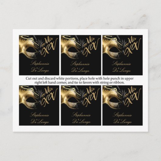 6メッセージカードMis XV金ゴールドブラックパーティー インビテーションポストカード (正面)