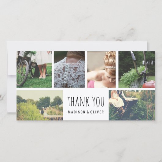 6モダンつ結婚の写真コラージュに感謝 サンキューカード (正面)