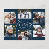 6モダン枚のメリー写真クリスマス・コラージュのネイビー・ブルー シーズンポストカード (正面)
