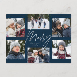 6モダン枚のメリー写真クリスマス・コラージュのネイビー・ブルー シーズンポストカード