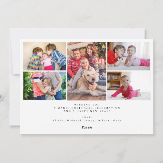 6モダン枚の写真コラージュ白タイポグラフィクリスマス シーズンカード (裏面)