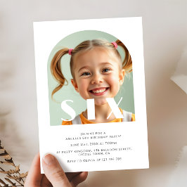 6モダン誕生日エレガントArch写真 招待状