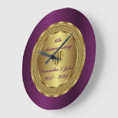 6ユニーク回紫と金ゴールドの結婚記念日 ラージ壁時計 (傾斜)