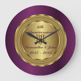 6ユニーク回紫と金ゴールドの結婚記念日 ラージ壁時計
