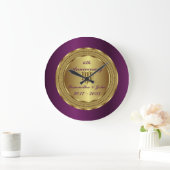 6ユニーク回紫と金ゴールドの結婚記念日 ラージ壁時計 (ホーム)