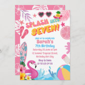 6レトロ7thプール誕生日パーティーにスプラッシュ 招待状 (正面/裏面)