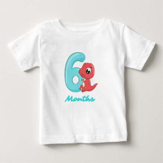 6ヶ月のかわいい恐竜ベビーTシャツ ベビーTシャツ (正面)